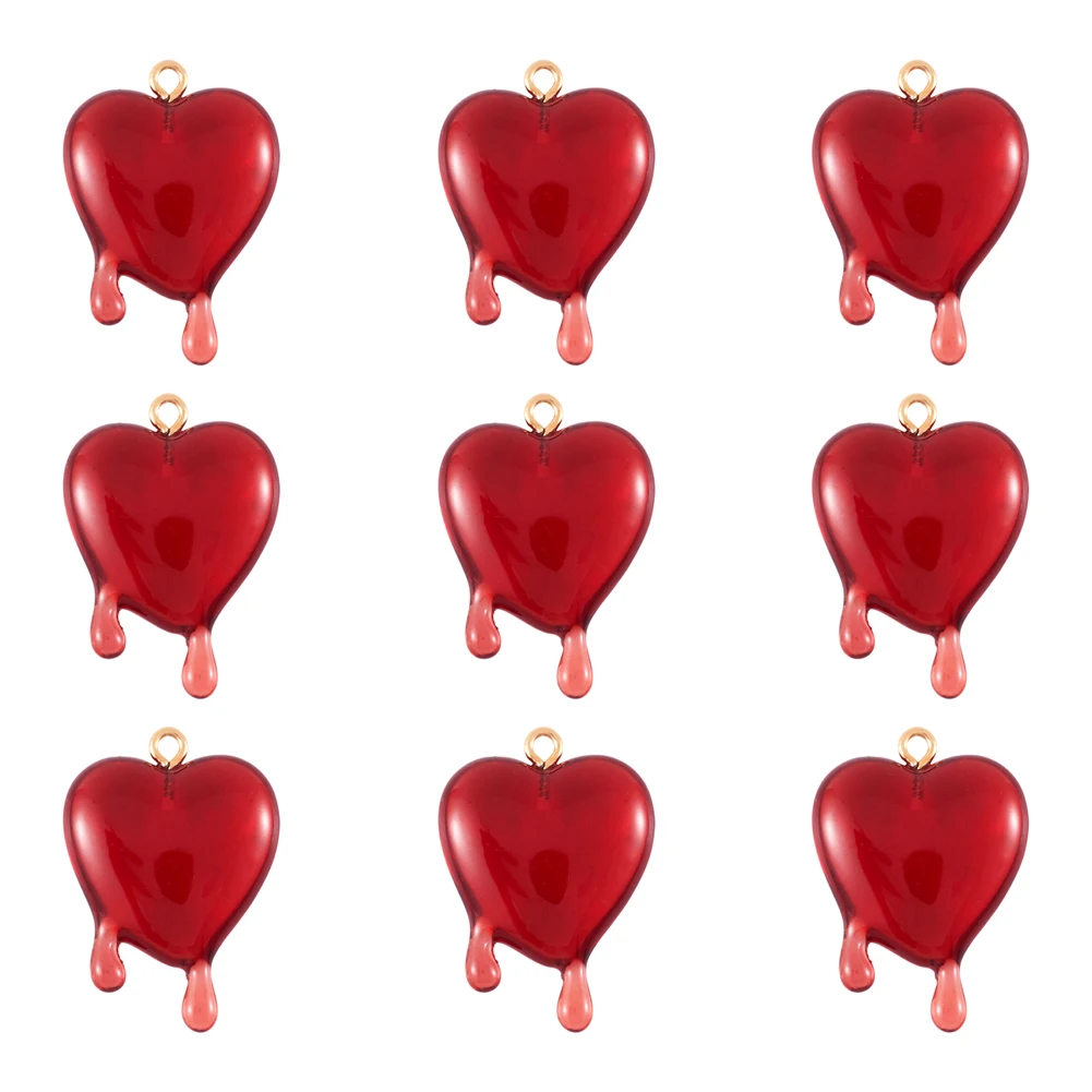 10pcs Melting Heart Pendants Transparent Resin Charms Pendant for jewelry making DIY bracelet necklace,30.5x21x7mm,Hole:1.8mm