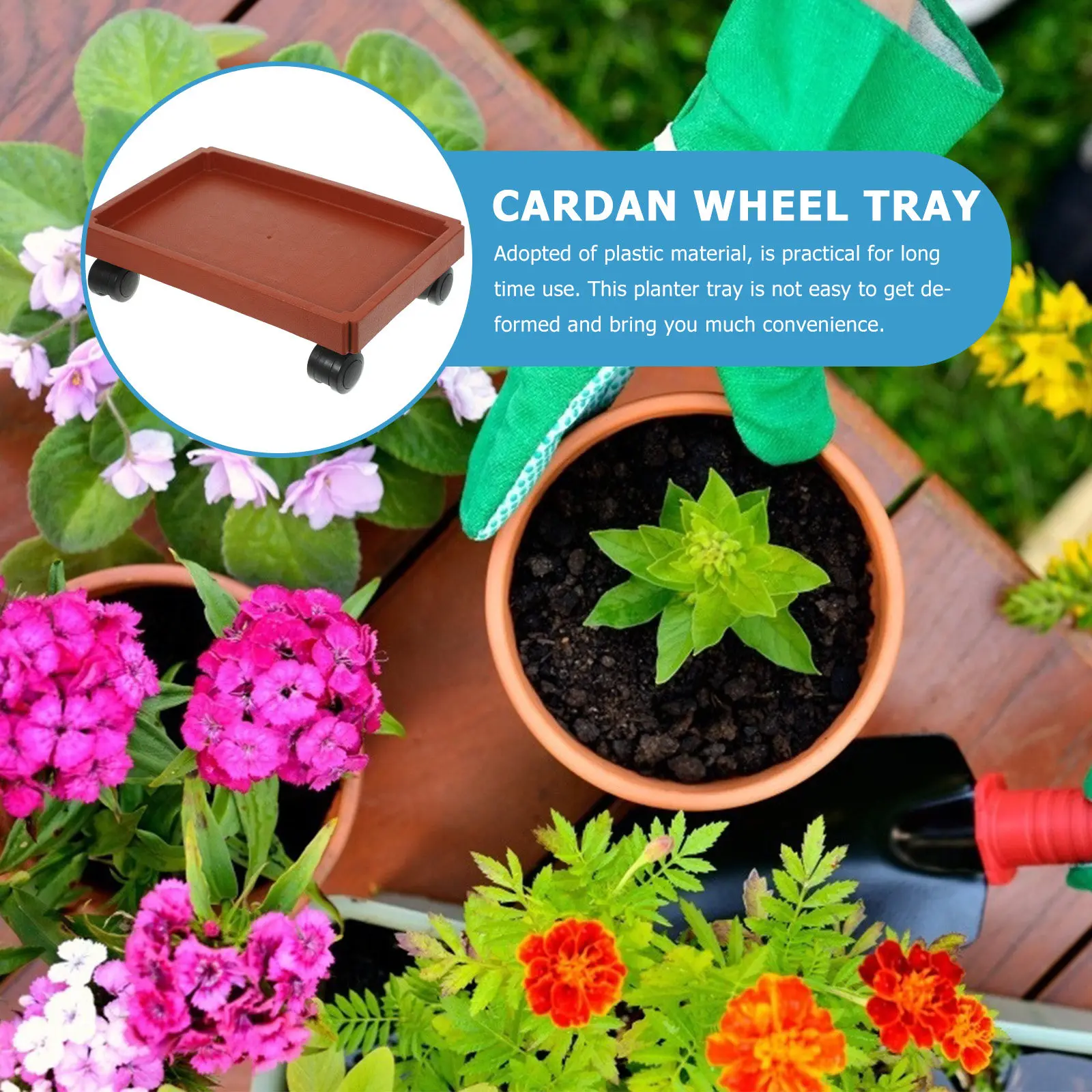 Plant Tray Movable Plastic Flower Pot Tray with Wheels Rolling Plant Mover Strong Load Capacity for Home Garden