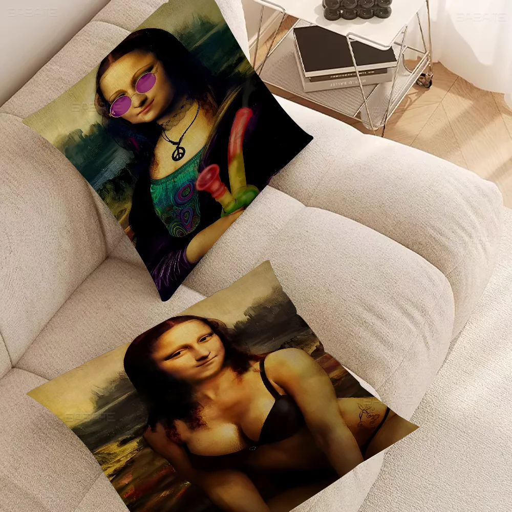 

Mona Lisa Funny Photo Famous Pillow Gift Home Office Decoration Bedroom Sofa Car Cushion Cover Case 45x45