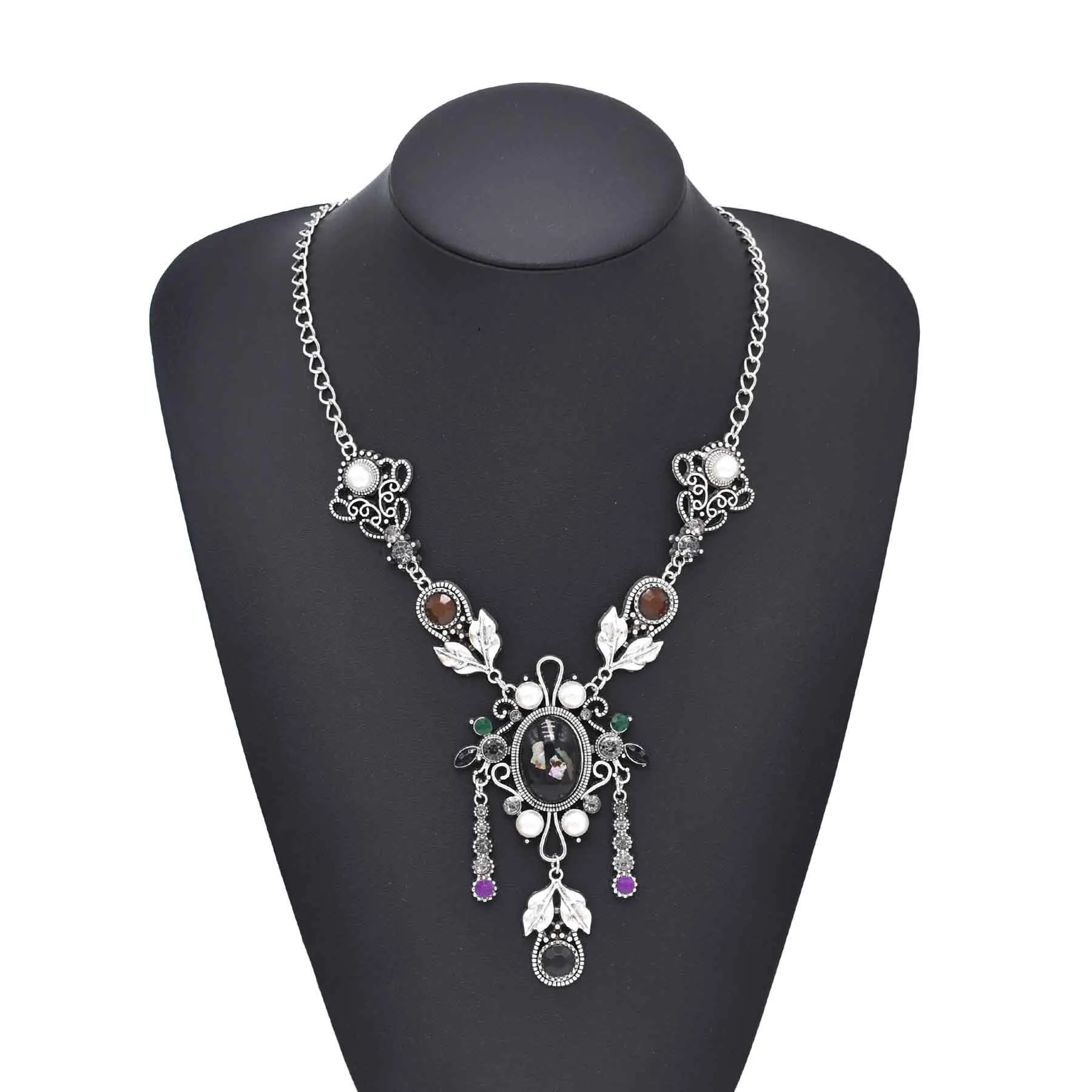 Vintage Exotic Ethnic Colorful Gemstone Pendant Necklace for Women Luxury Elegant Women's Banquet Party Sweater Chain Jewelry