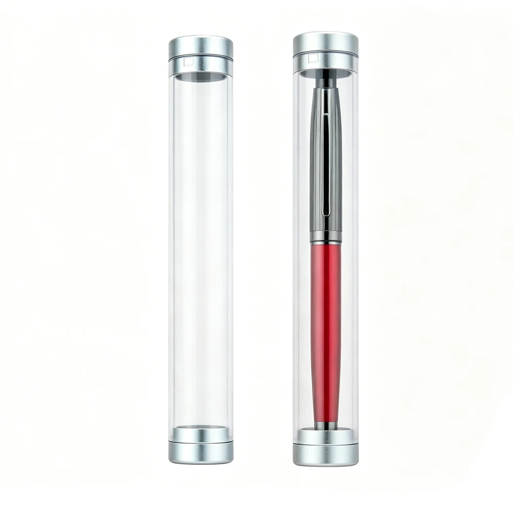 12 Tubos Transparentes Individuales para Exhibición de Bolígrafos con Tapas Protectoras, Estuche de Almacenamiento para Regalos, Souvenirs Empresariales y Colección de Bolígrafos