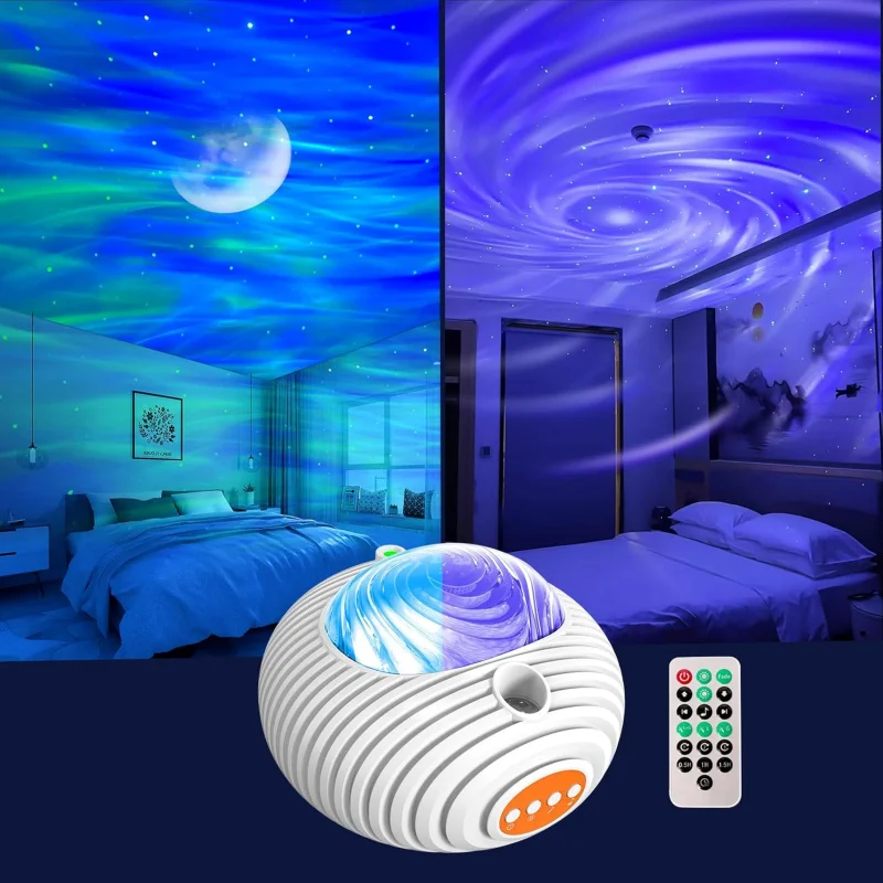

Dual Effect Star Projector Northern Light & Galaxy Night Light with 14 Colors White Noise Timer Remote Control for Bedroom Party