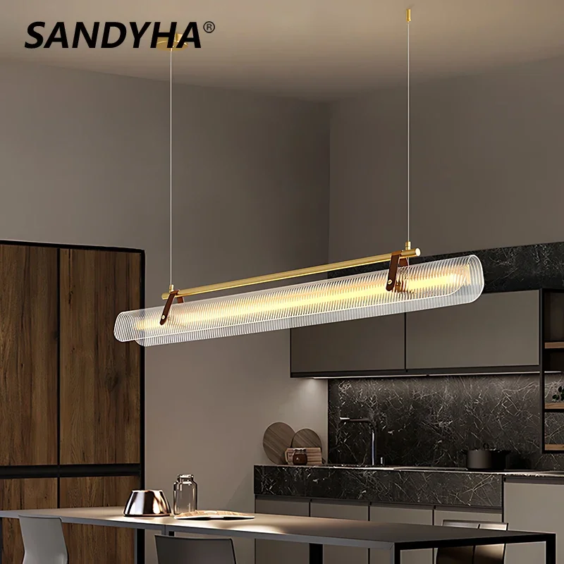 

Italian Minimalist Modern Acrylic Pendant Lights Nordic LED Pendant Lamp for Kitchen Living Room Hotel Long Glass Chandelier