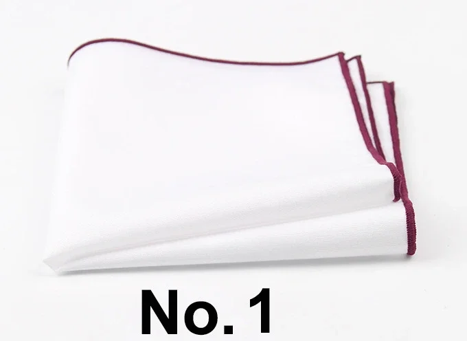 عالية الجودة الرجال المنديل 23 سنتيمتر الأبيض الصلبة الملونة حافة جيب مربع للرجل الأعمال مأدبة المناديل اليومية هدية عيد ميلاد #5