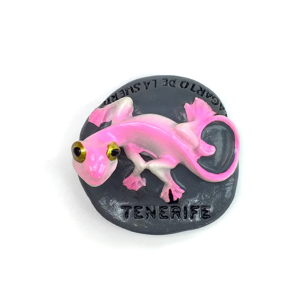 

Tanefray Lizard - A lizard pattern in blue/yellow/pink/green is printed on a black stone - 3D resin fridge magnet