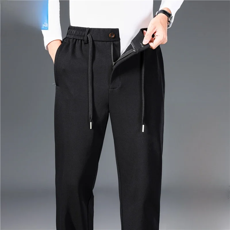 

plus Size Cotton Fce Lined Casual Sports Pants High Waist Autumn Winter Men's Loose Fit Straight Leg Comfortable Faionable