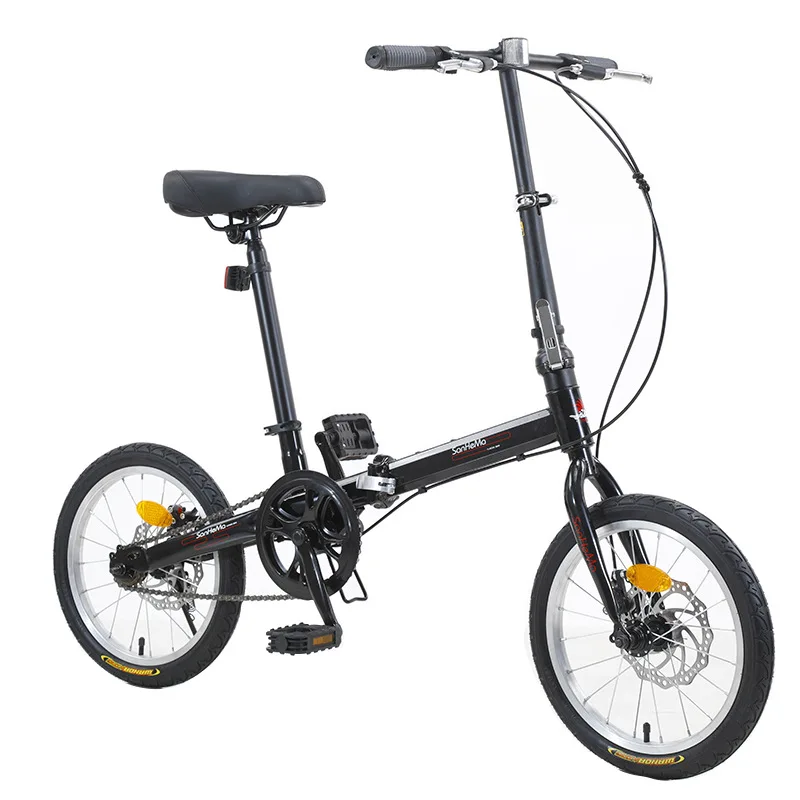 16 Inch Folding Bike Single Speed Disc-brake Adult Student Portable Bicycle High Carbon Steel Frame Discount Sale