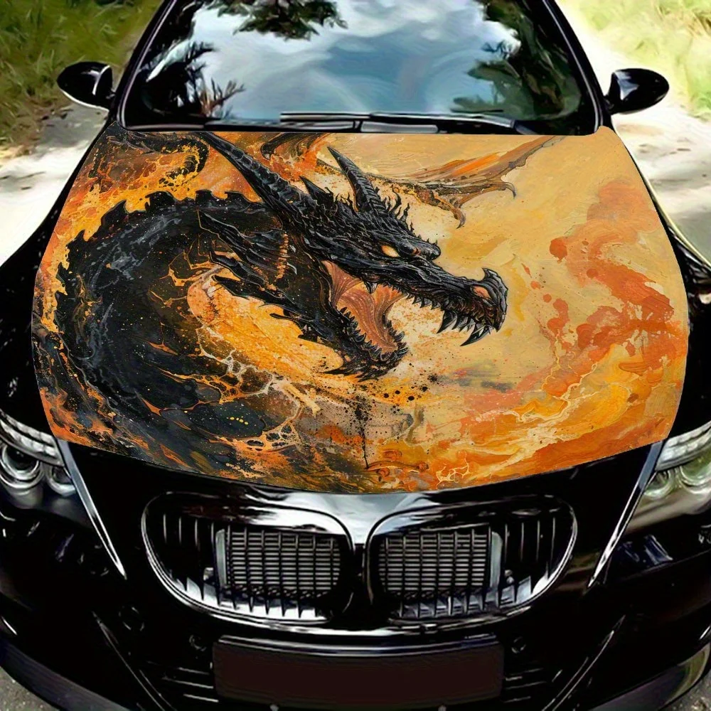 

Flame Black Dragon Car Hood Wrap Color Vinyl Sticker Truck Graphic Bonnet Auto Accessories Decor Decal Waterproof And Scratch Re
