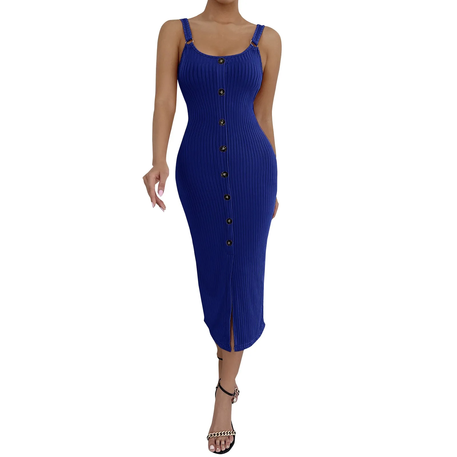 Abito estivo Casual a righe da donna senza maniche con temperamento all'americana comodo abito lungo da donna Sexy con canotta al ginocchio