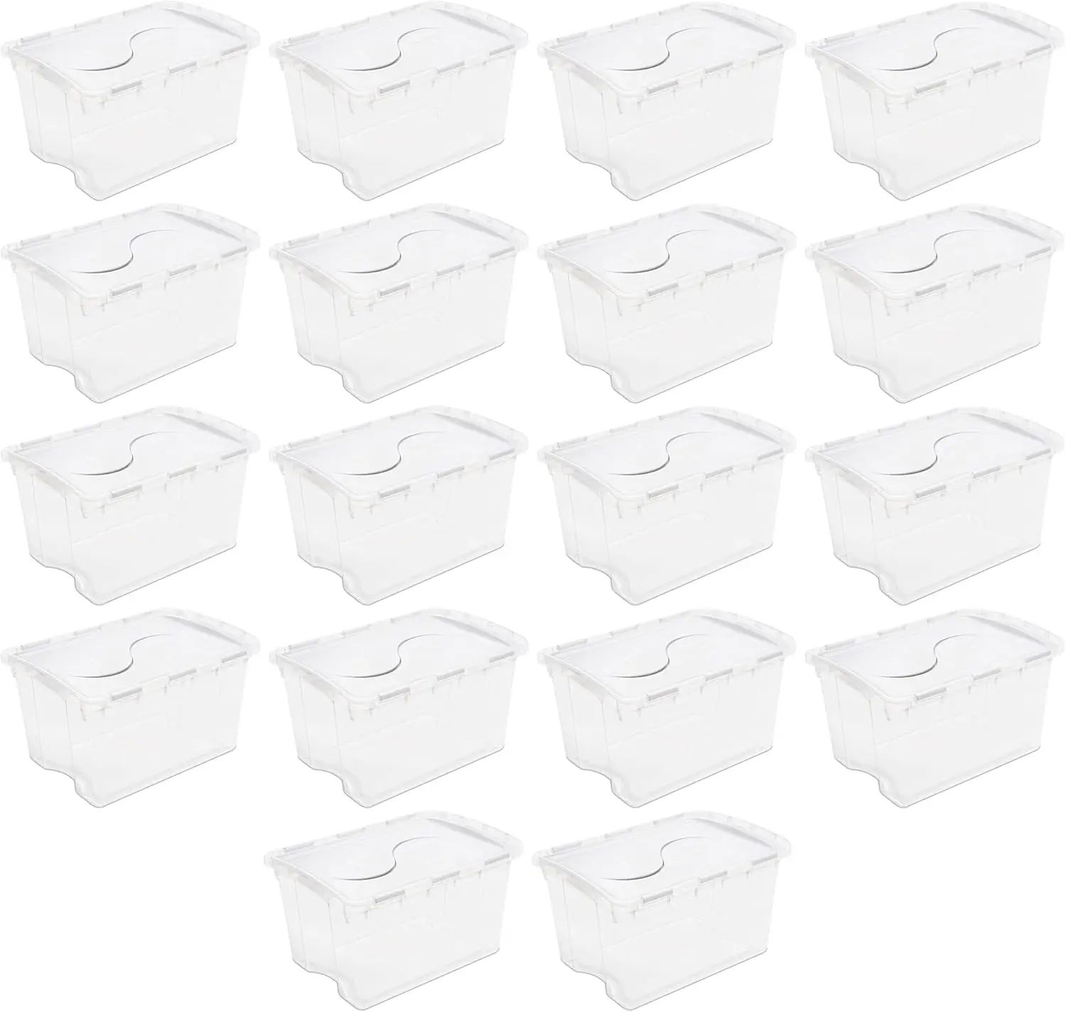 

48 Qt Hinged Lid Storage Box, Stackable Bin with Lid, Plastic Container to Organize Home, Office, Basement, Clear with W