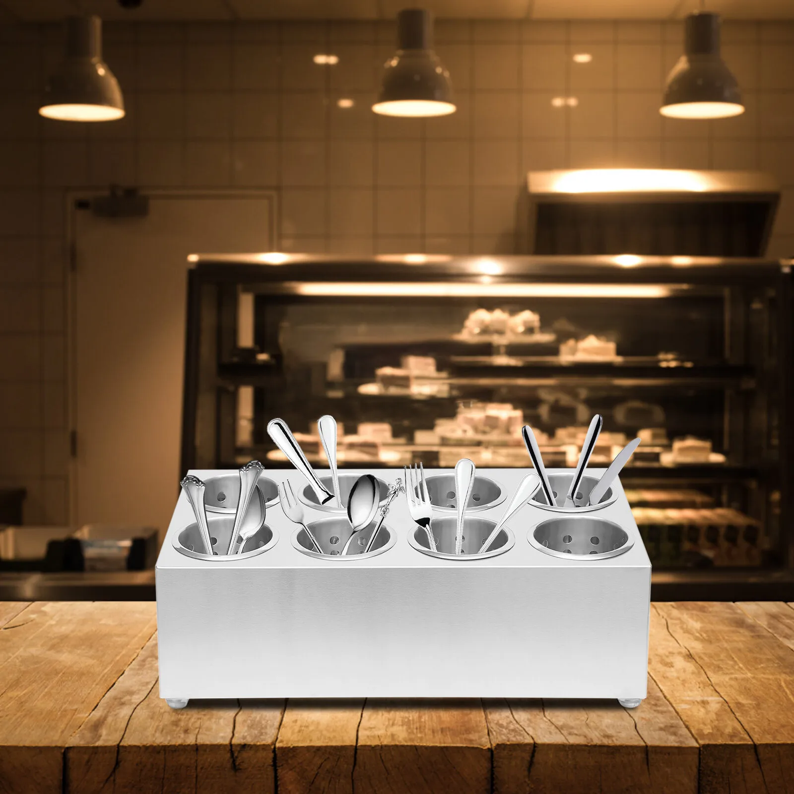 

8-Hole Stainless Steel Cylinder Flatware Silverware Utensil Holder Organizer Commercial Silverware Organizer Storage