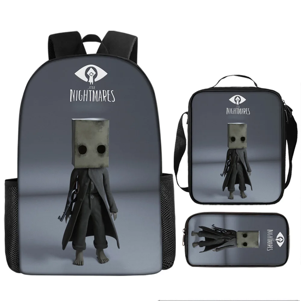 Mochila de desenho animado Little Nightmares Conjunto de 3 peças Mochila de anime Bolsa de ombro Bolsa para caneta