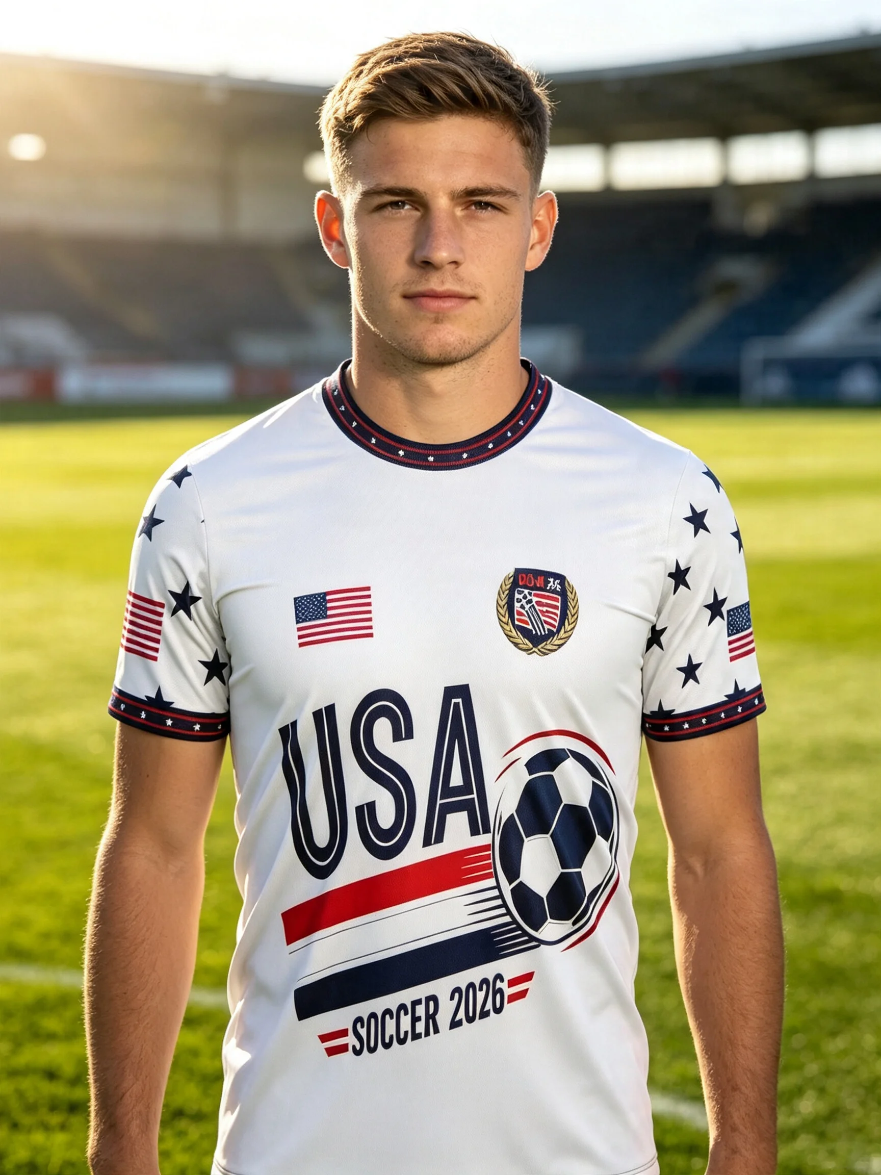 USA themed football jersey, USA letter & dynamic stripe, chest badge and mini flag, sweat‑wicking comfy fabric