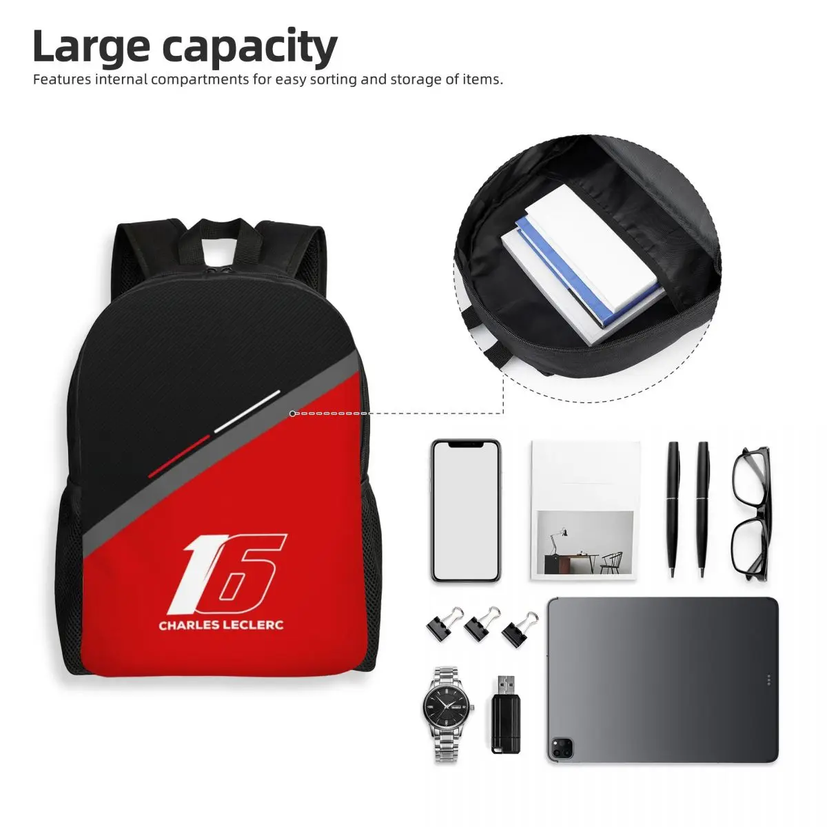 حقيبة ظهر مخصصة لسائق السباق للفتيان والفتيات ، حقيبة مدرسية ، حقائب سفر جامعية للنساء والرجال ، حقيبة كتب تناسب 15 "كمبيوتر محمول ، LEC16