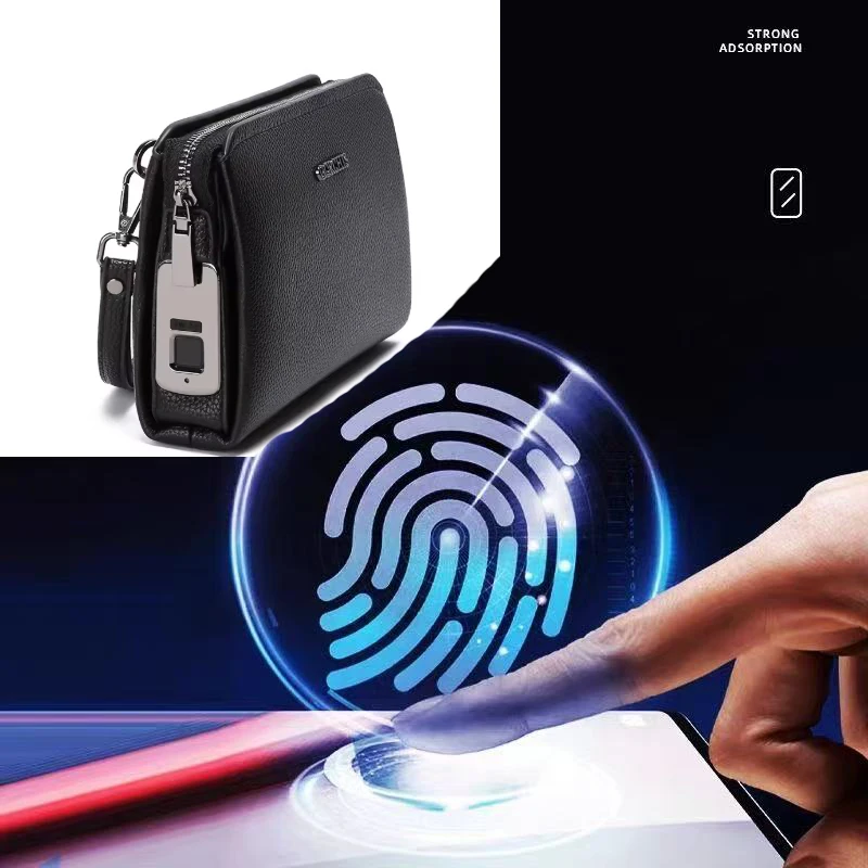 

European Style Leather Smart Anti-Theft Fingerprint Lock Handbag Business OL Nylon Lined Cross-Border Handbag bolso hombre bolsa