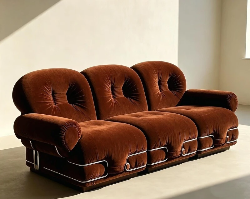 Niche art style, caramel color sofa, French retro, modular sofa, cast chrome industrial style