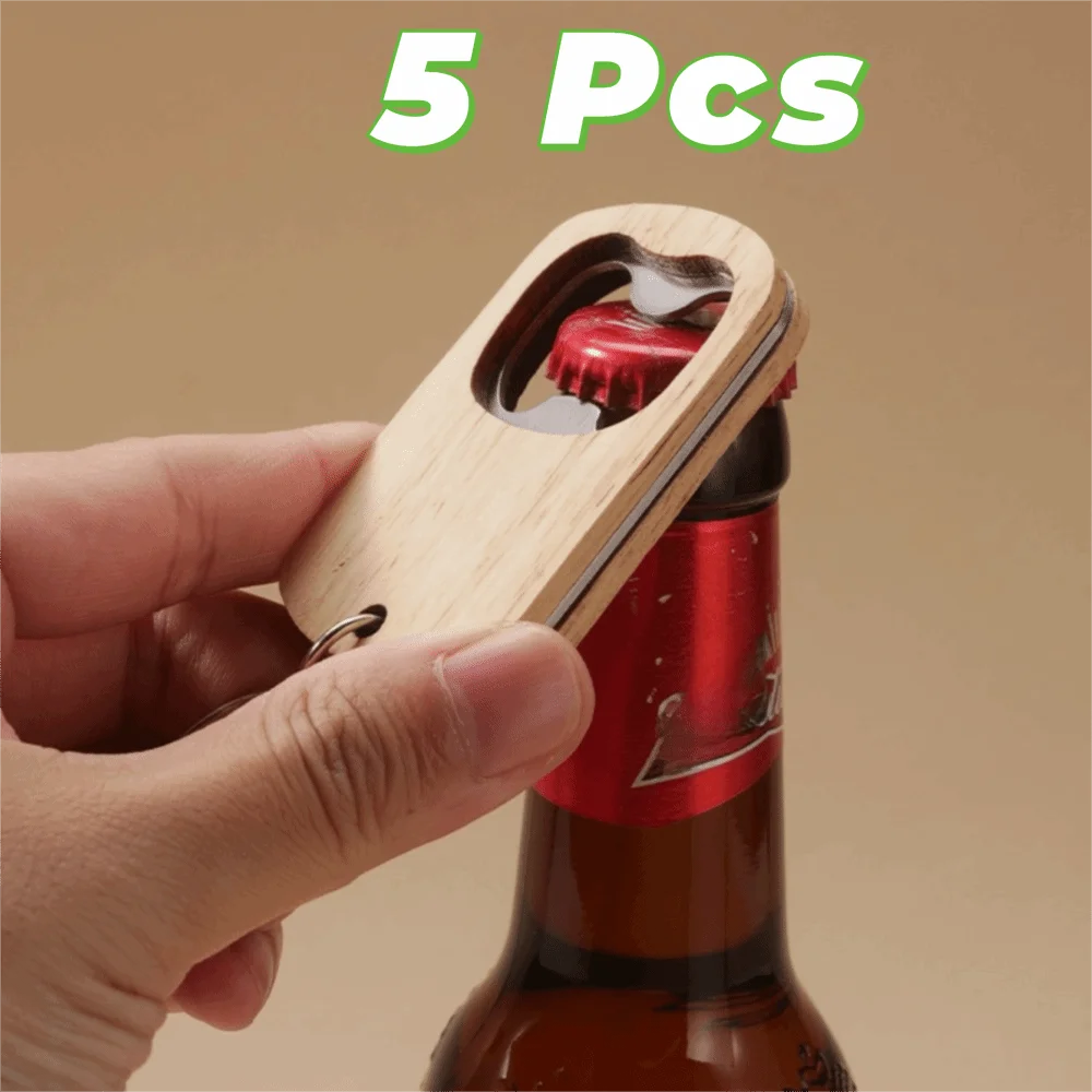 5 Piece Durable Beech Key Chain Beer Bottle Opener with Key Ring Vintage Drink Bottle Opener Mini Beer Bottle Cap Remover Bar