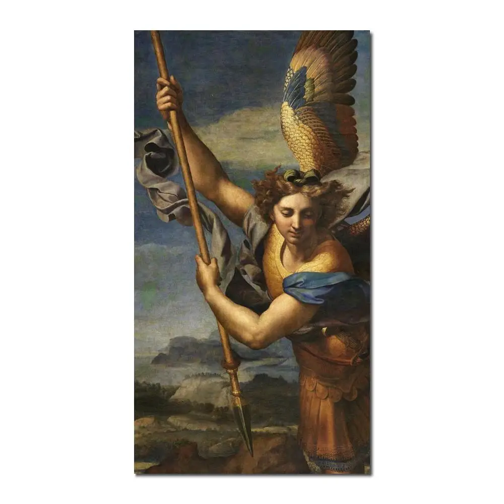 

Classical Portrait painting St. Michael Vanquishing Satan Raphael sanzio Paintings reproduction High quality Hand painted