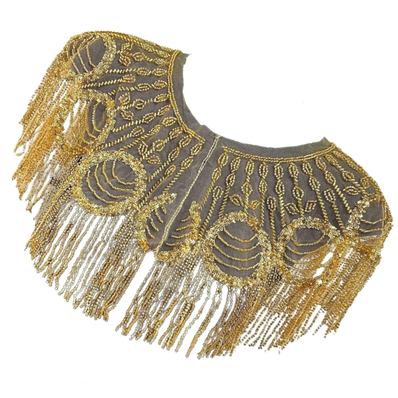 Women's 1920s Embroidered Sequined Shawl Wrap Beaded Tassels Evening Capes Boleros Flapper Cover Up Fringe Ponchos