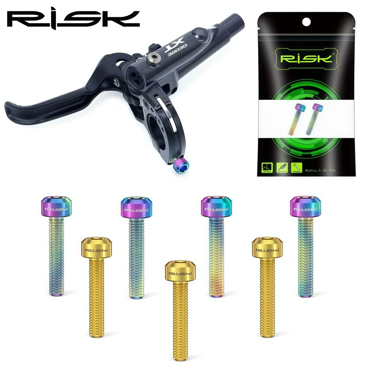 RISK Titanium M5x25mm Extra Long Bike Brake Lever Mounting Bolts For SHIMANO XT M8000 ＆ SRAM Guide R / RS / RSC – 2 Piece