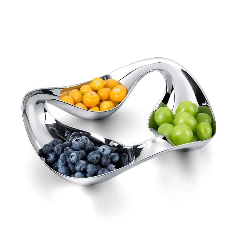 

Nordic Luxury 304 Stainless Steel Fruit Plate Hotel Bar Restaurant Dessert Snack Salad Bowl Living Room Nuts Candy Dish Tray