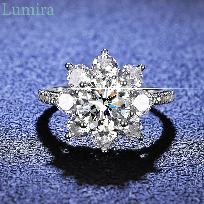 Lumira Ultra-luxurious Sunflower Platinum PT950 Moissanite Ring Exquisite Women's Floral Ring Wedding Party Charm Jewelry