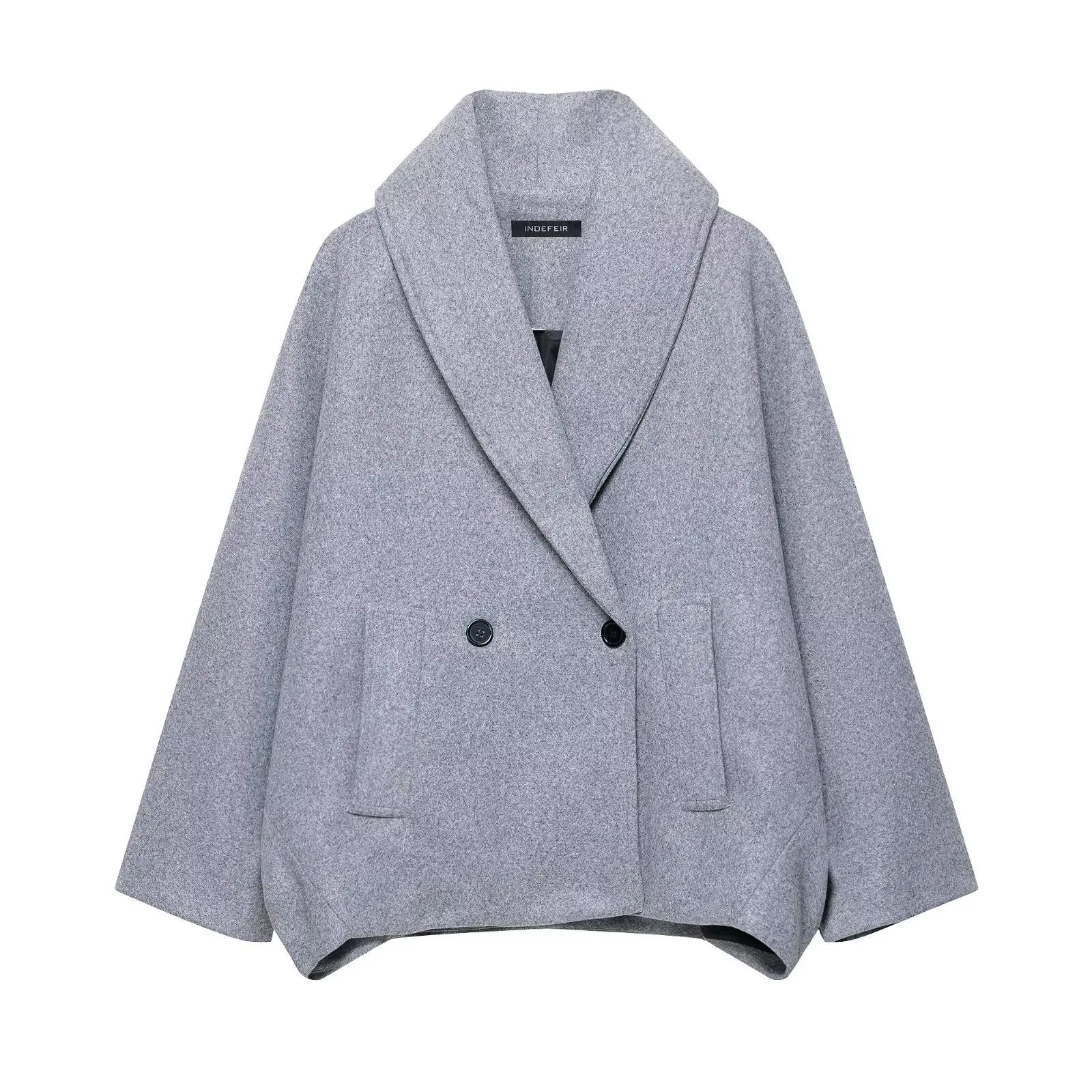 Autumn Winter New Double Breasted Double Row Button Mid Length Woolen Coat Women Loose Slimming Temperament Fashion Overcoat