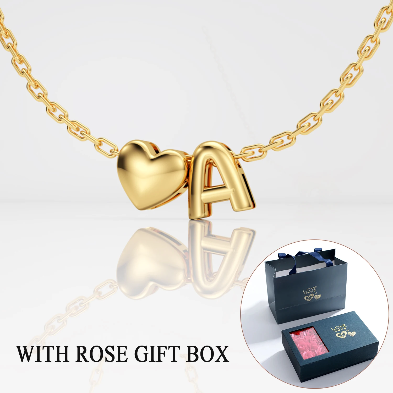 

Customize 3D Bubble Letters Valentines Day Heart Personalized Letter Pendant Gift For Women Jewelry With Free Rose Gift Box