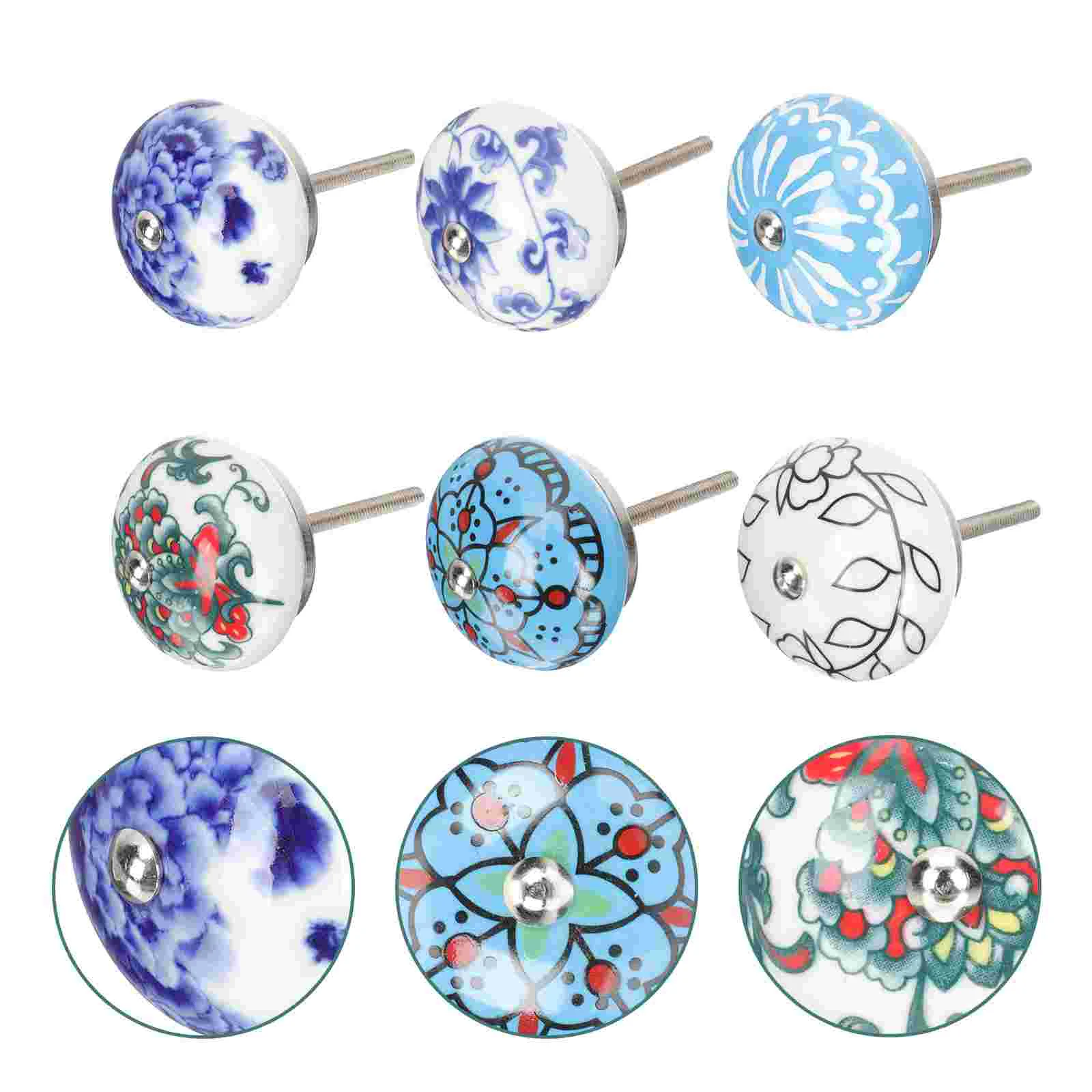 

6 Pcs Ceramic Handle Dresser Knobs Beautiful Printed Decor Furniture Handles Ceramics