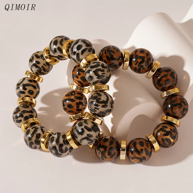 Leopard Print Acrylic Ball Beaded Bracelet For Women Fashion Jewelry Trendy New Style Classic Daily Wear Accessories Gifts C1966