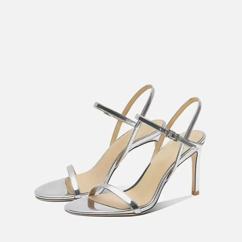 New Summer Silver Straw High Heels for Women, Sexy and Versatile, Open toed, Fine Heels, Exquisite Sandals