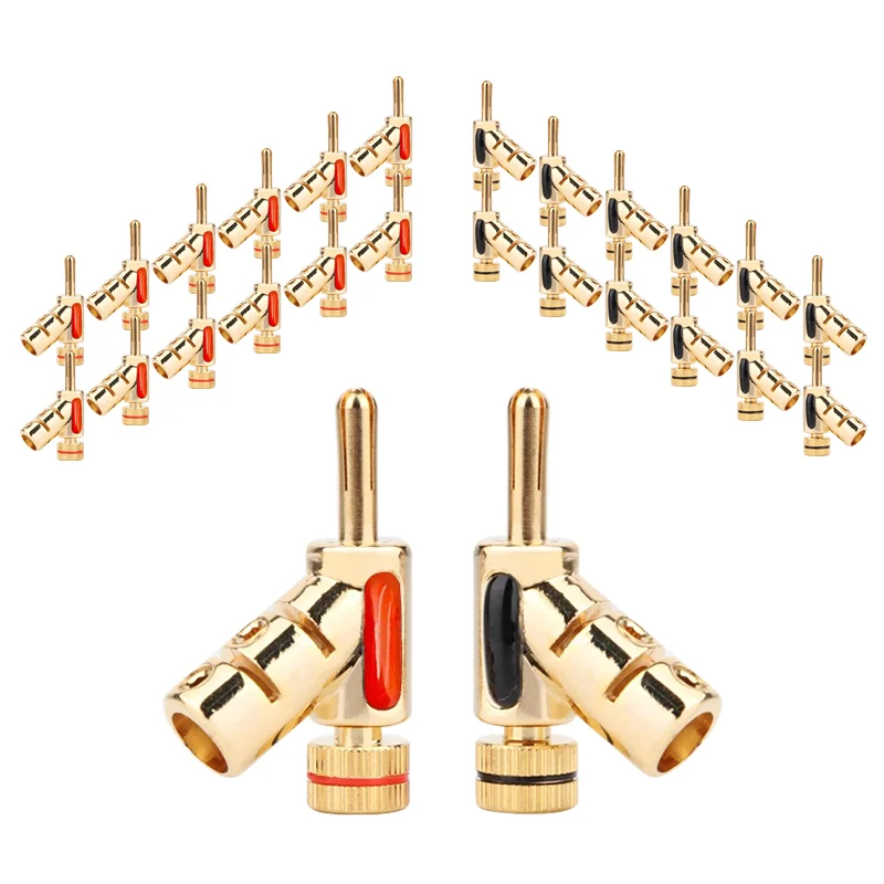 4pcs/set 45 Dgree Locking Banana Plug High Performance 24K Gold Plated Audio Banana Connectors For Hifi Speaker Cable