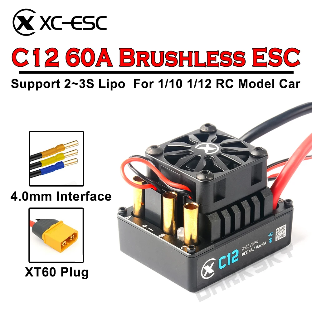 XC-ESC C12 60A Brushless ESC Support 2~3S Lipo Battery For 1/10 1/12 RC Model Cars Buggy Crawler Accessories