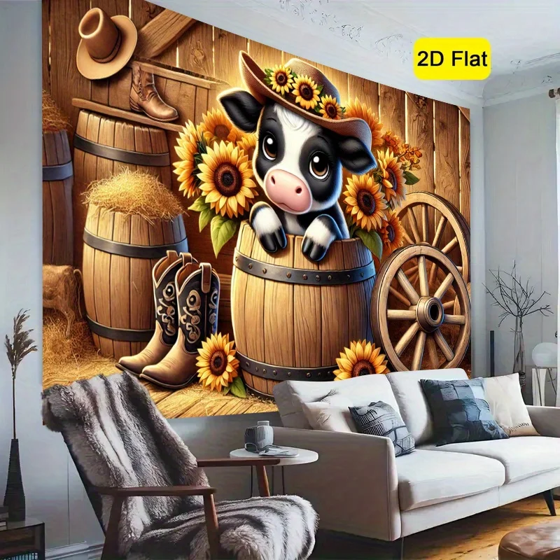 2Dflat1pc، بقرة لطيفة وعباد الشمس، ديكور لافتة داخلي وخارجي، لا يتطلب إمدادات الطاقة Zx #1