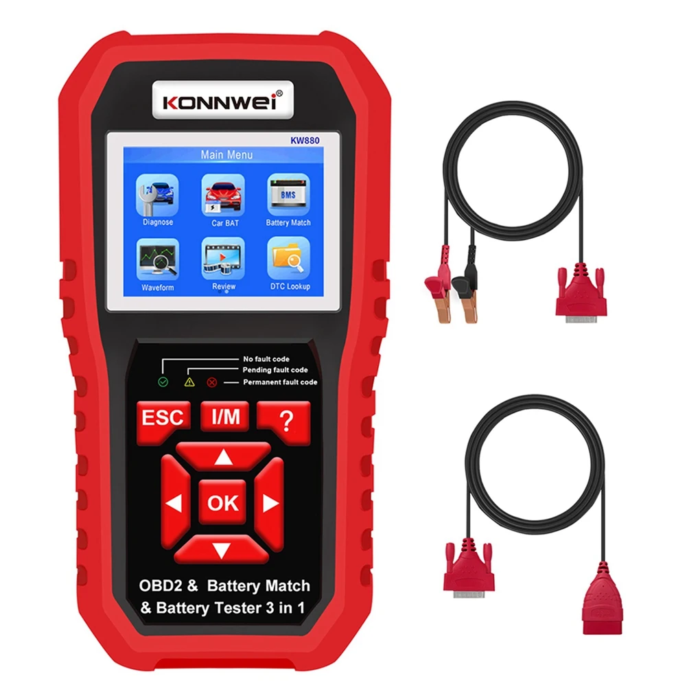 

KONNWEI KW880 12V Battery Tester Car Battery Match Car OBDII Diagnostic Scanner 3 In1 Charging Test Tools for the