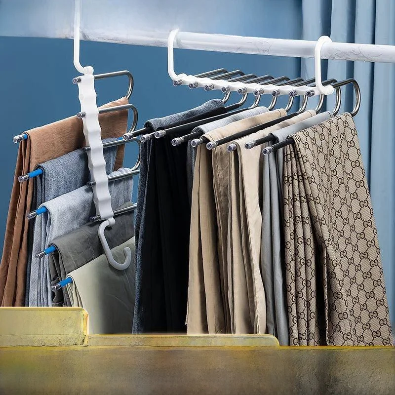 

Multi-Functional Stainl Steel Pants Ra Retractable Sl Anti-Slip Home Clothes Cabinet Storage Organizer Tool