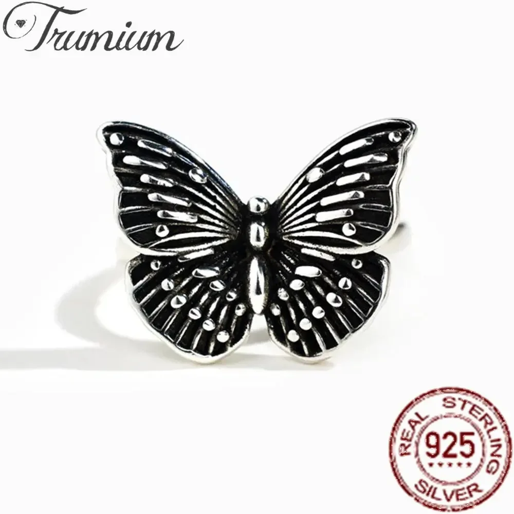 

Trumium 100% Real 925 Sterling Silver Vintage Butterfly rings for Women Fashion Punk Open Finger Ring Retro Jewelry