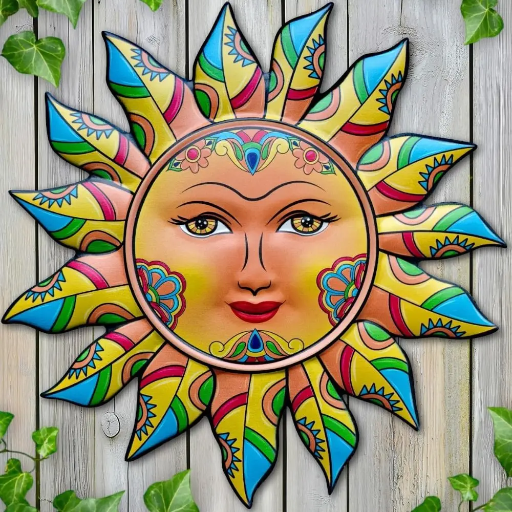 

Hot Metal Sun Wall Decor Friendly Face Sun Flower Wall Art Decoration Funny Hanging Decoration Living Room Bedroom