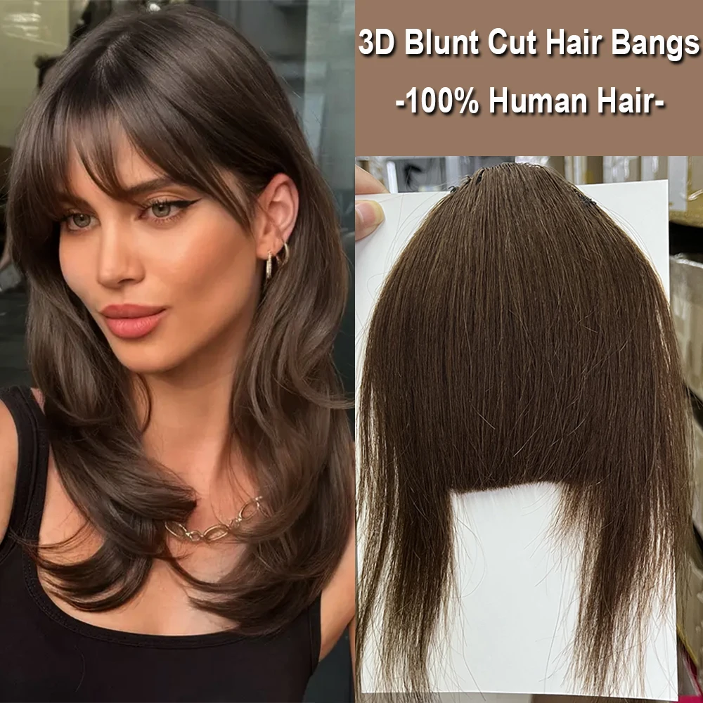 Echthaar-Pony, 3 Clips in Schwarz, stumpf geschnittenes Fransen-Haarteil, natürlicher gerader schwarz-blonder Pony, Clip-in-Haarverlängerungen