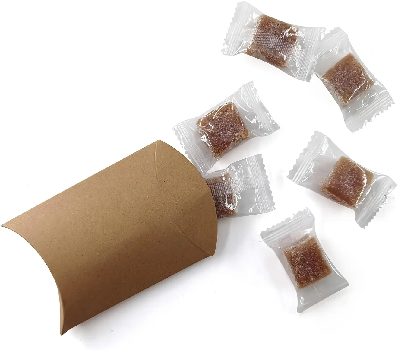 50 Stück rustikale Kraftpapier-Kissen-Mini-Süßigkeitsschachteln mit Schnur – ideal für Hochzeitsgeschenke, Partygeschenke und Brautpartys – Detail 8