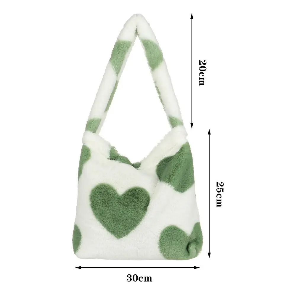 Soft Plush Leopard Print Underarm Bag Women Love Heart Shoulder Bag Fashion Ladies Autumn Winter Large Capacity Tote Handbags