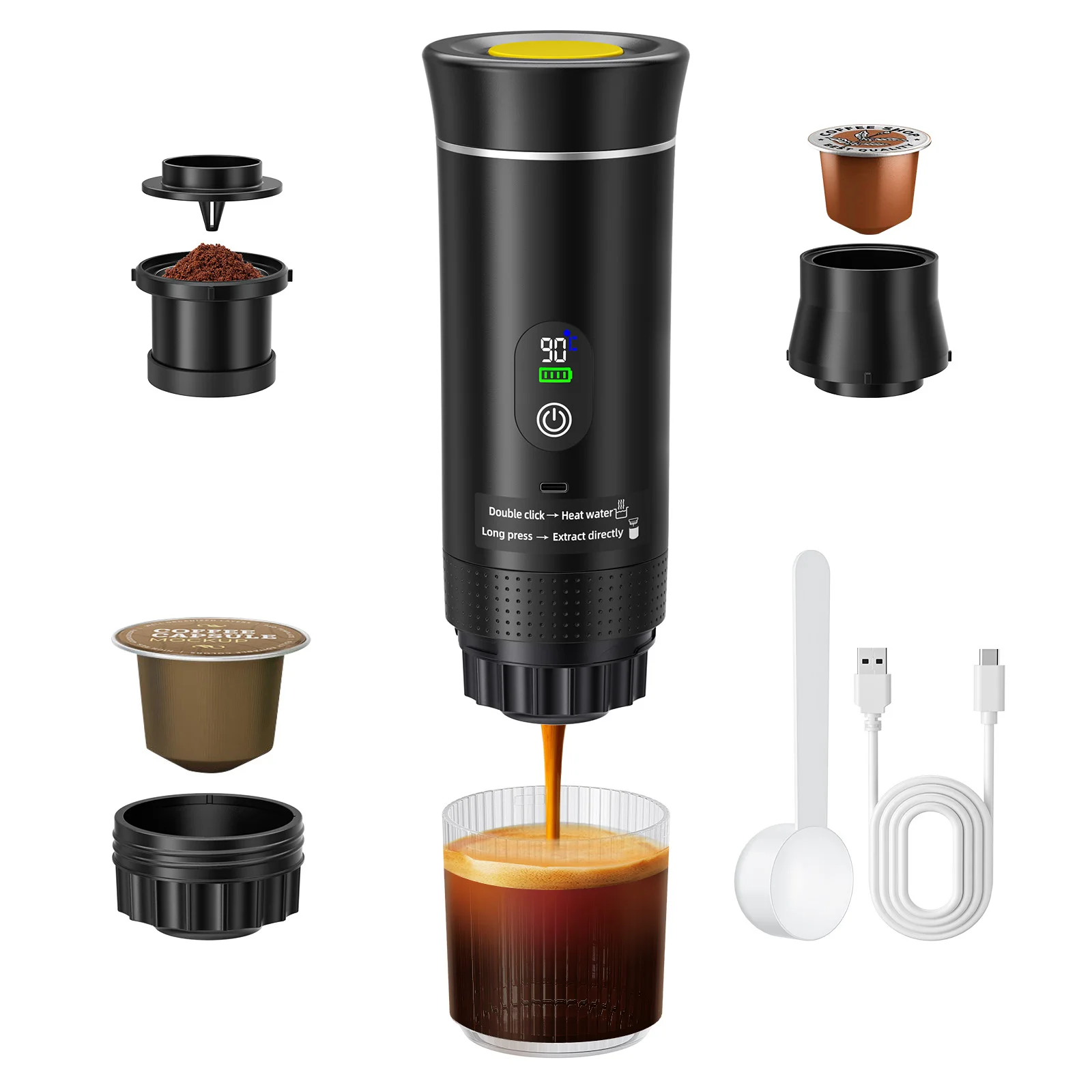 Cafetera De Viaje Portátil, Cafetera Espresso De 12V, Recargable Para Acampar/Coche, Calentamiento Rápido, Cápsulas K-Cup, Café Molido — -66%, 97.2€ Coupon, from 50.07€ – 66% descuento – €50.07