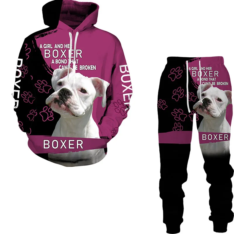 Herfst Grappige Hond Dier 3D Gedrukt Hoodie Pak Mannen Casual Sweatshirts Joggingbroek Mode Tweedelige Trainingspak Set Man Kleding