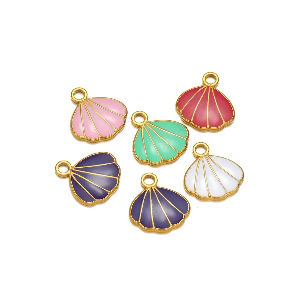 5pcs Stainless Steel Gold Bowknot Pendants Enamel Shell Charms DIY Jewelry Supplies Children Necklace Earrings Making Findings