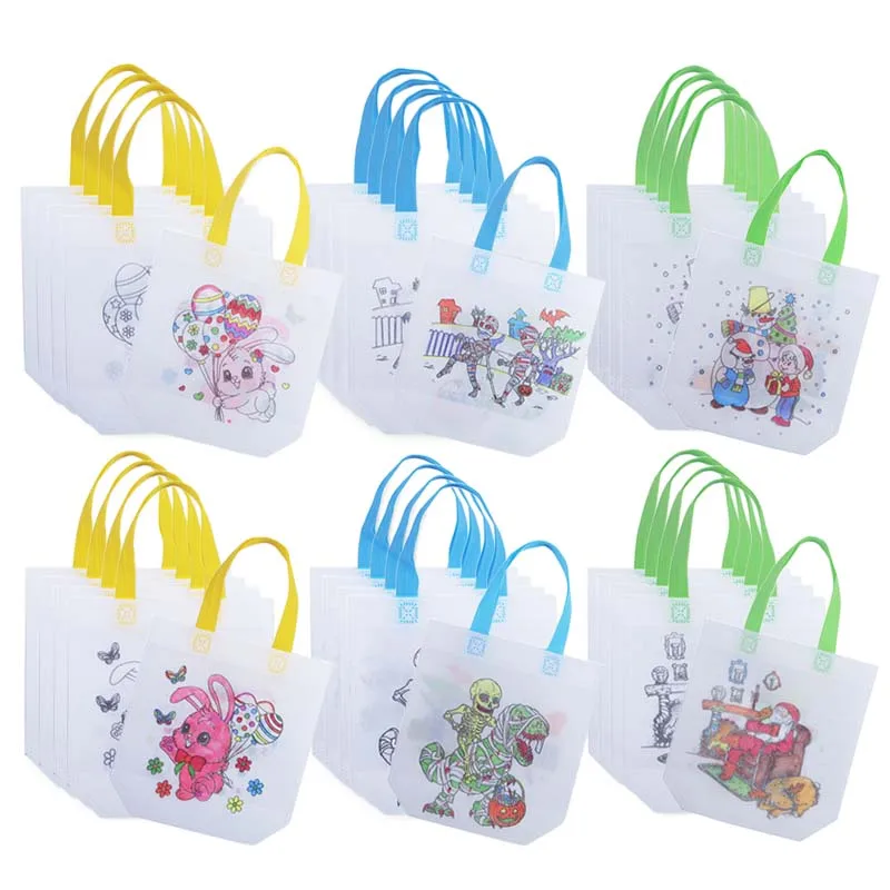 5/10pcs Festival Gift Bags Christmas Halloween Easter Non Woven Fabric Double Sided Graffiti Bag Party Snack Bag Souvenir TMZ