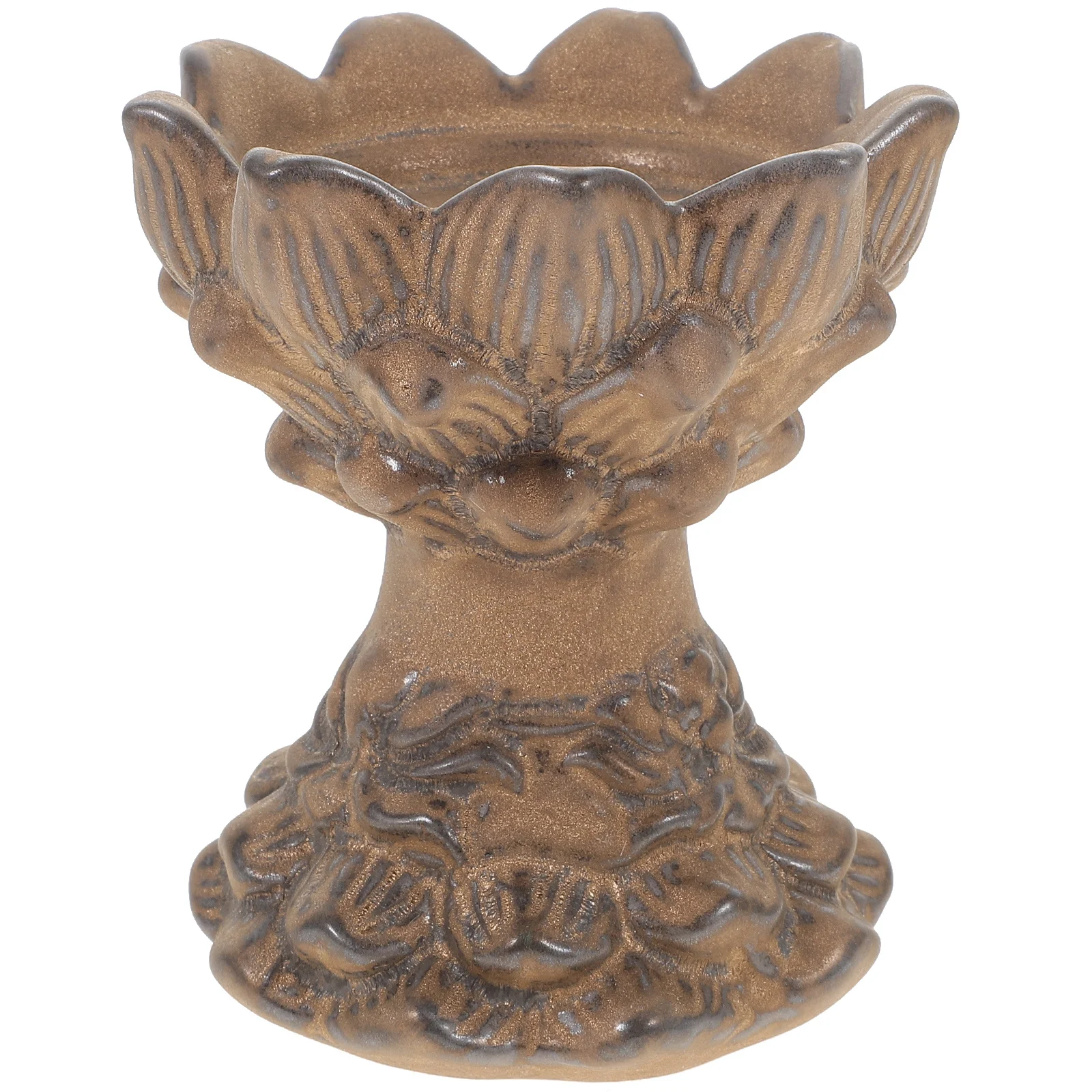 

Embossed Lotus Ceramic Holder Craftsmanship Buddhist Hall Desktop Stand Ceramic Candleholders