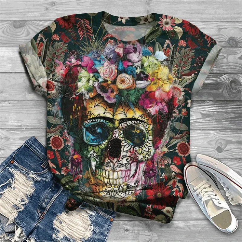 

2024 Hot Sale Skull 3d Print Women's T Shirt New Fashion Classic Graphic T-shirts Streetwear Oversized Blouse Short-sleeved Tops