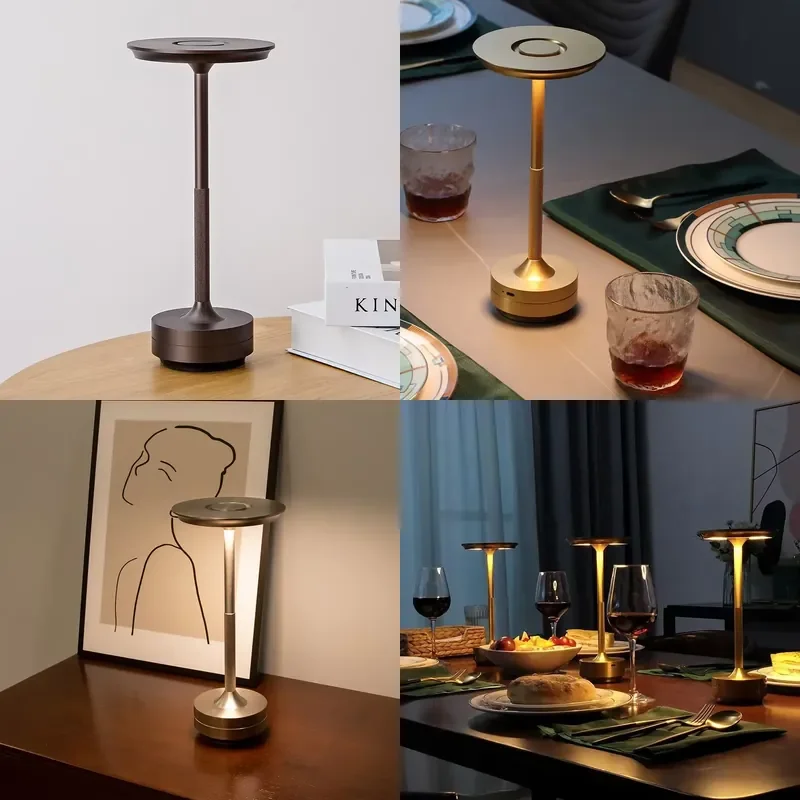 Retro Desk Lamp Aluminum Alloy Simple Decorative Lamp LED Table Lamp Dimmable Rechargeable Touch Desk Light for Restaurant