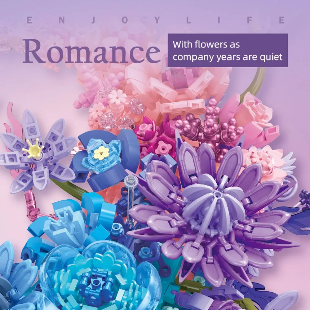 ตัวต่อสร้างสรรค์ 977 ชิ้น ชุดดอกไม้พระจันทร์แสนโรแมนติก ดอกไม้อมตะ แบบจำลอง DIY MOC บล็อกตกแต่งผนังบ้าน ของขวัญ