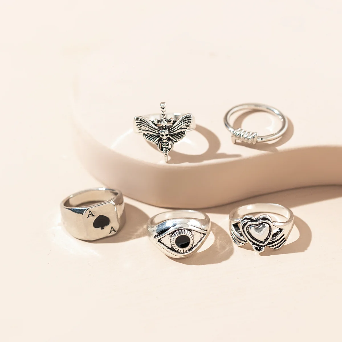 New cross-border men's and women's trend metal ring simple ins style cool handsome men's geometric shape spade A ring ring